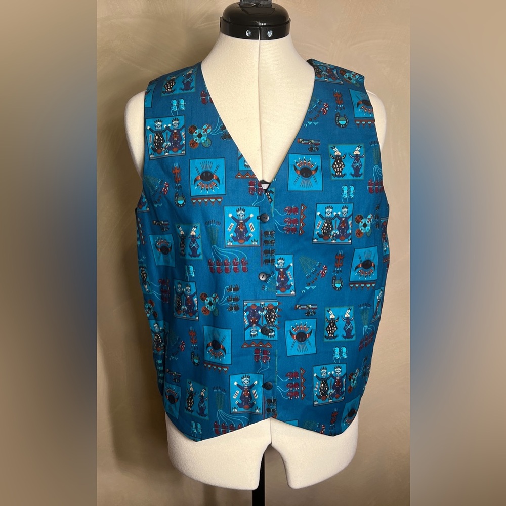 Handmade Sleeveless V-Neck Native American Indian Print Button Up Vest|Size:S/M - Picture 1 of 16